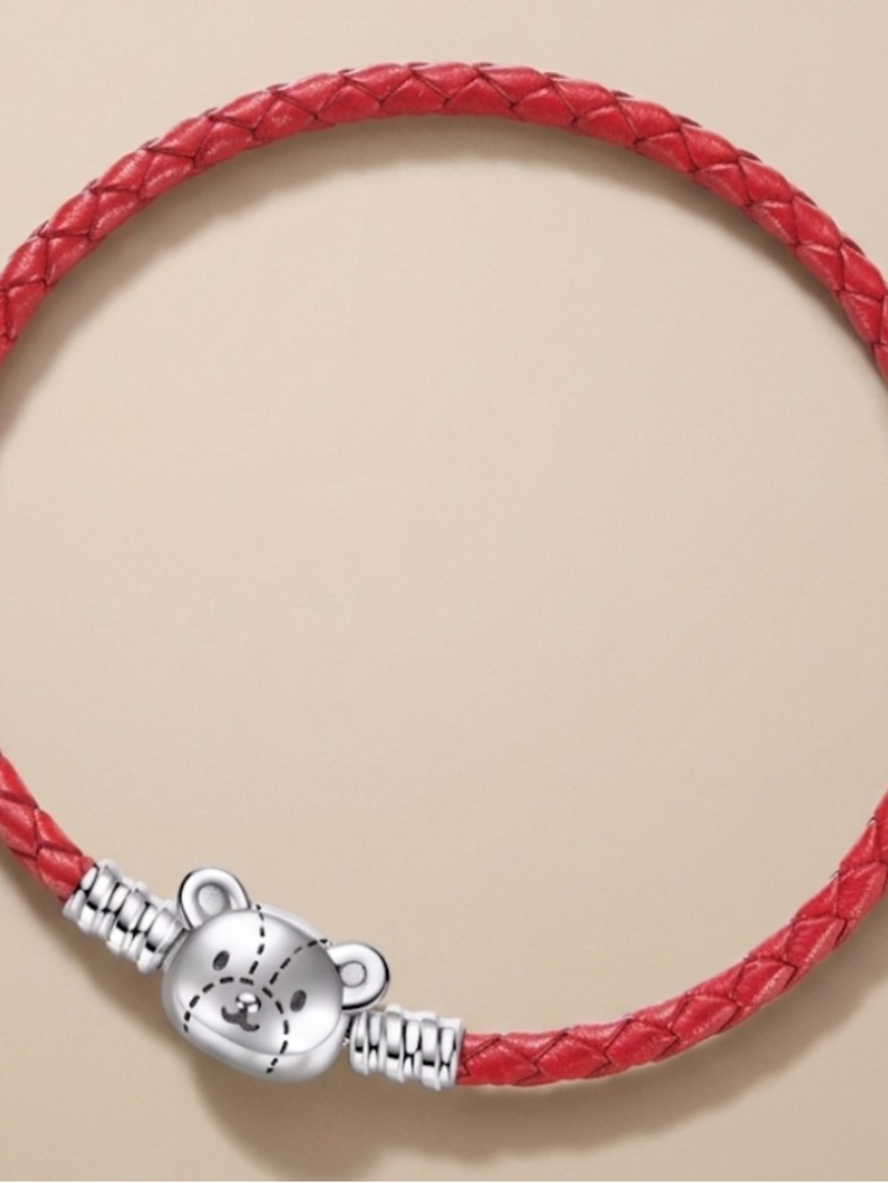Othr Red Braided Leather Bracelet with Silver Bear Charm